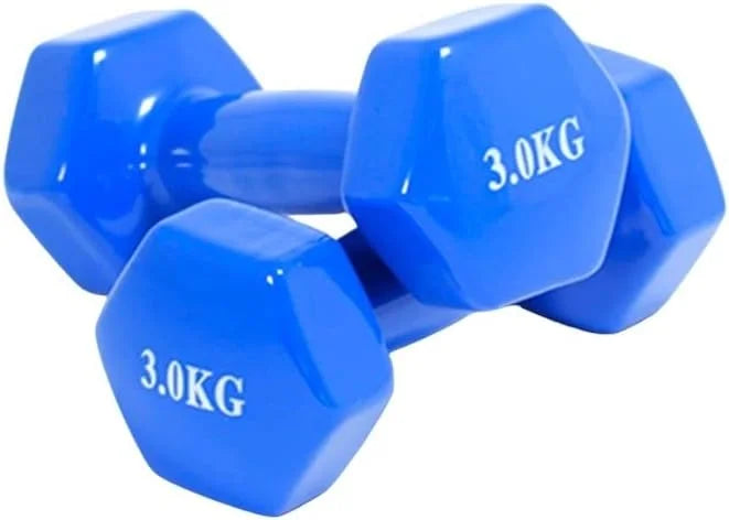 Pesa Mancuernas de neopreno 1, 1,5, 2, y 3 kilos color azul y rojo, cortas Anti-rolling pack 2 unidades.