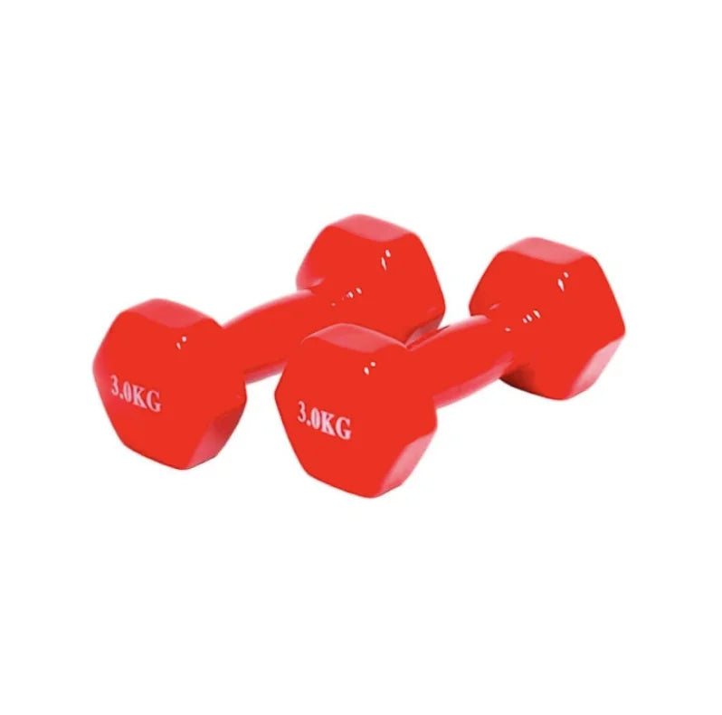 Pesa Mancuernas de neopreno 1, 1,5, 2, y 3 kilos color azul y rojo, cortas Anti-rolling pack 2 unidades.