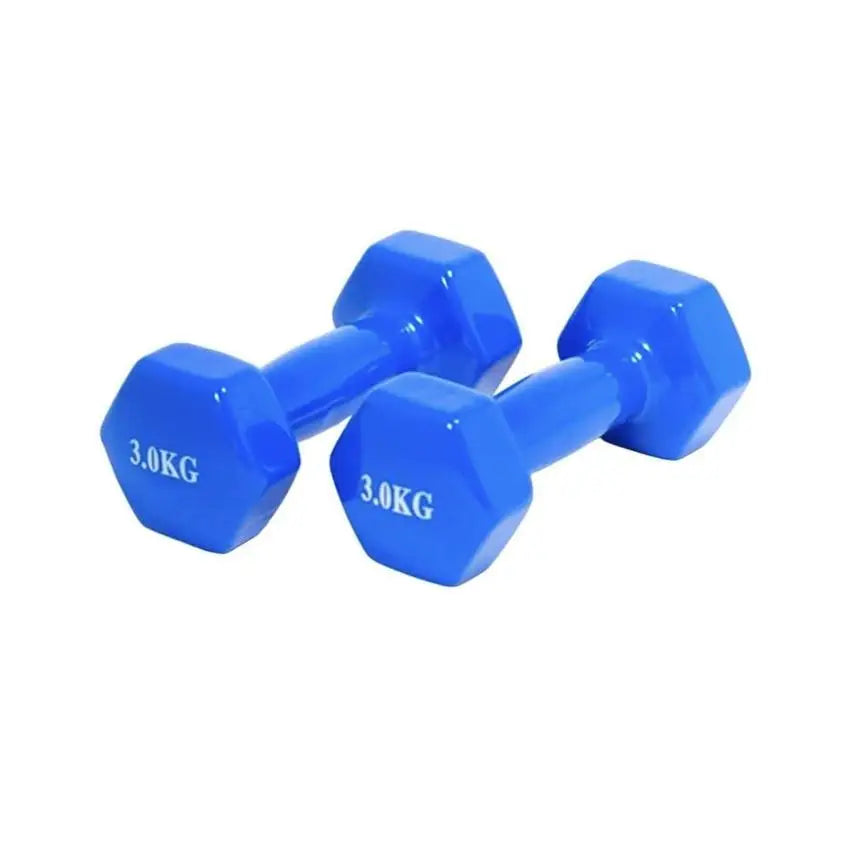 Pesa Mancuernas de neopreno 1, 1,5, 2, y 3 kilos color azul y rojo, cortas Anti-rolling pack 2 unidades.