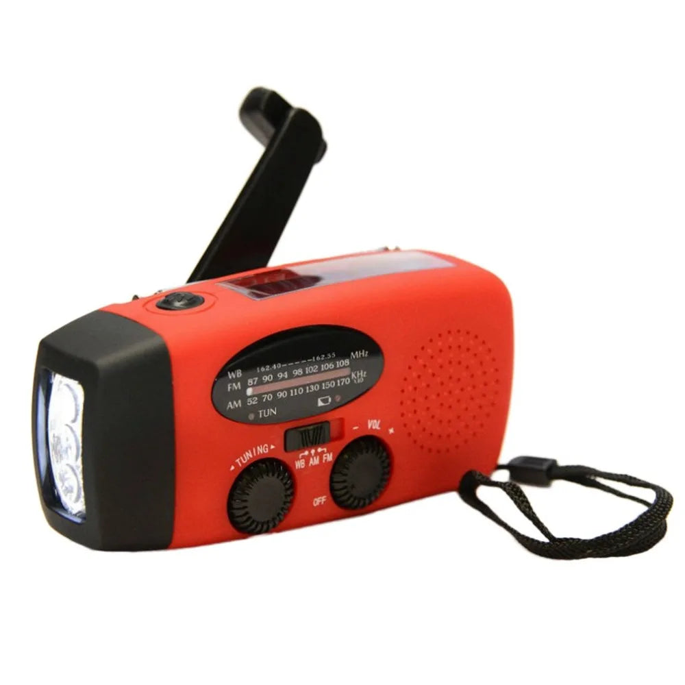 Radio de emergencia para acampar al aire libre, radio solar con dinamo y manivela, FM/AM/NOAA, cargador de teléfono de 2000 mAh, batería externa, linterna SOS