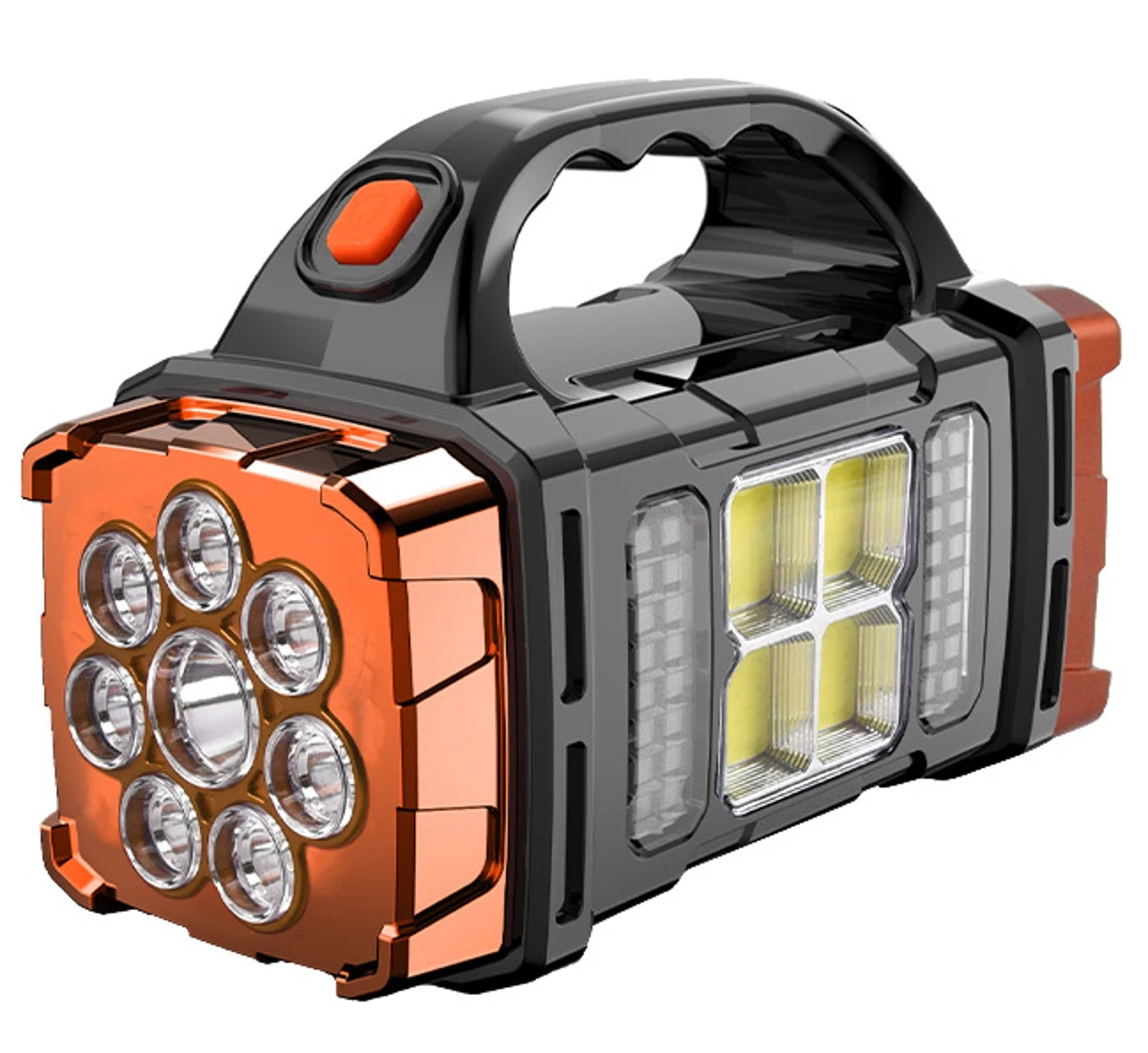 Luz LED solar recargable de doble color y doble fuente de luz, 16 LED, función de banco de energía USB, interruptores múltiples, iluminación portátil para exteriores
