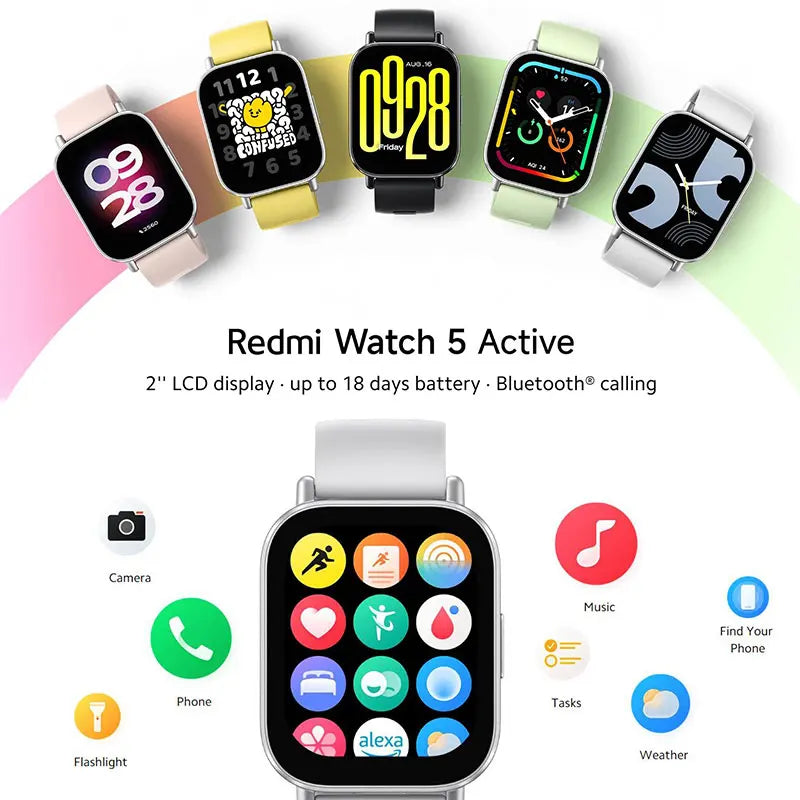 Xiaomi Redmi Watch 5 Active Smart Watch Bluetooth 5.3, monitor de oxígeno en sangre, frecuencia cardíaca, llamadas de voz por Bluetooth, pantalla LCD de 2 pulgadas.