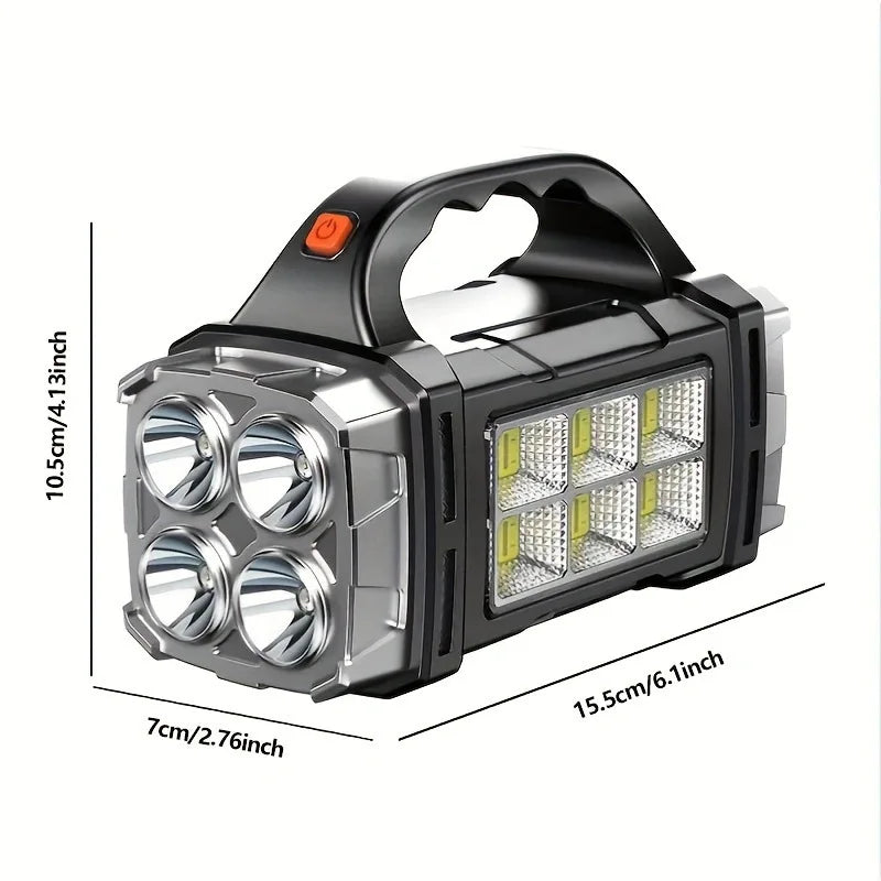 Luz LED solar recargable de doble color y doble fuente de luz, 16 LED, función de banco de energía USB, interruptores múltiples, iluminación portátil para exteriores