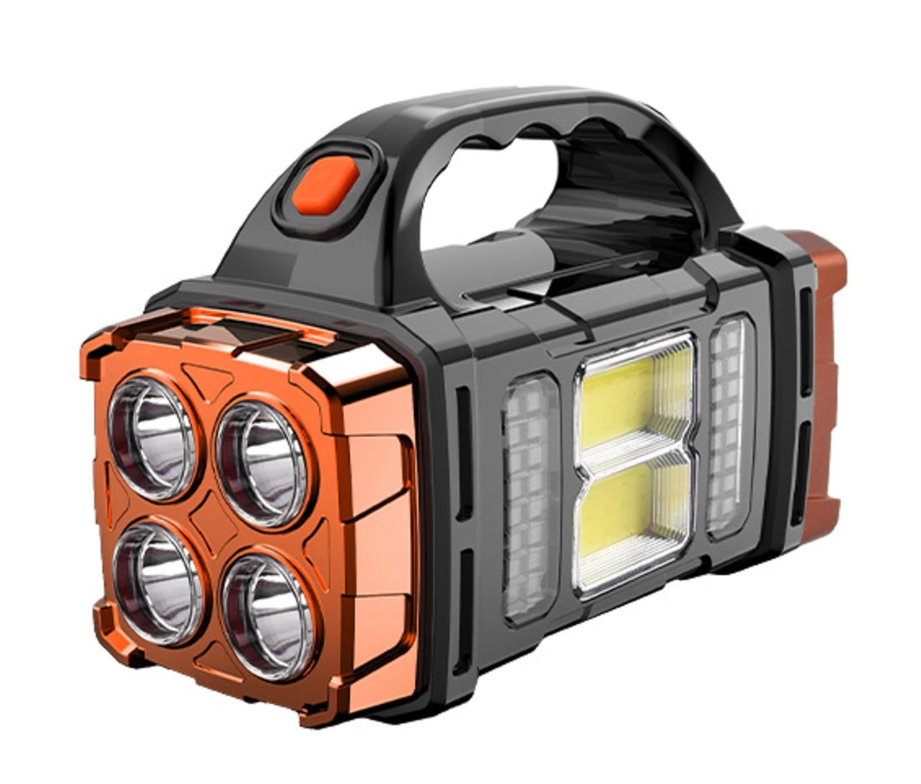 Luz LED solar recargable de doble color y doble fuente de luz, 16 LED, función de banco de energía USB, interruptores múltiples, iluminación portátil para exteriores