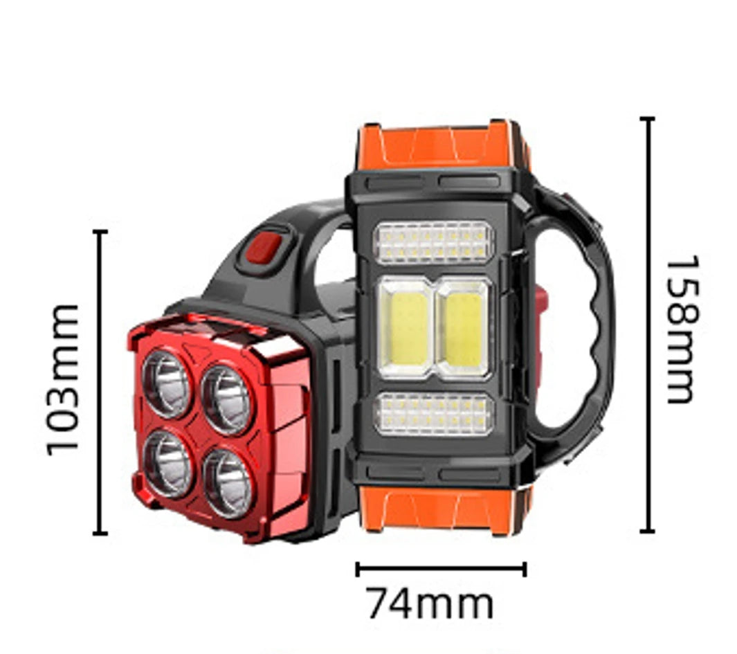 Luz LED solar recargable de doble color y doble fuente de luz, 16 LED, función de banco de energía USB, interruptores múltiples, iluminación portátil para exteriores