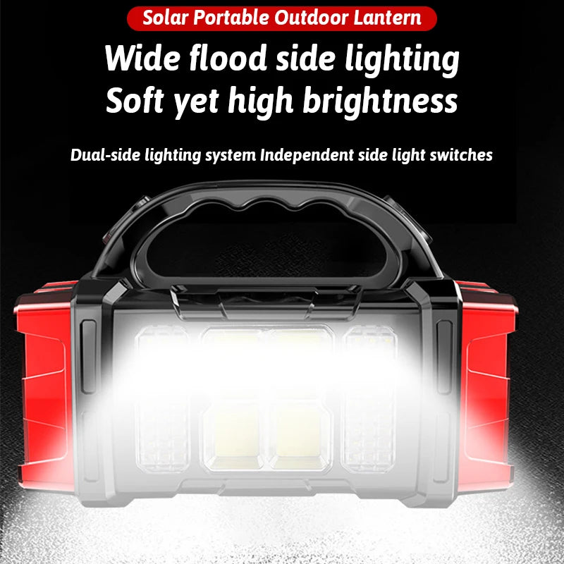 Luz LED solar recargable de doble color y doble fuente de luz, 16 LED, función de banco de energía USB, interruptores múltiples, iluminación portátil para exteriores