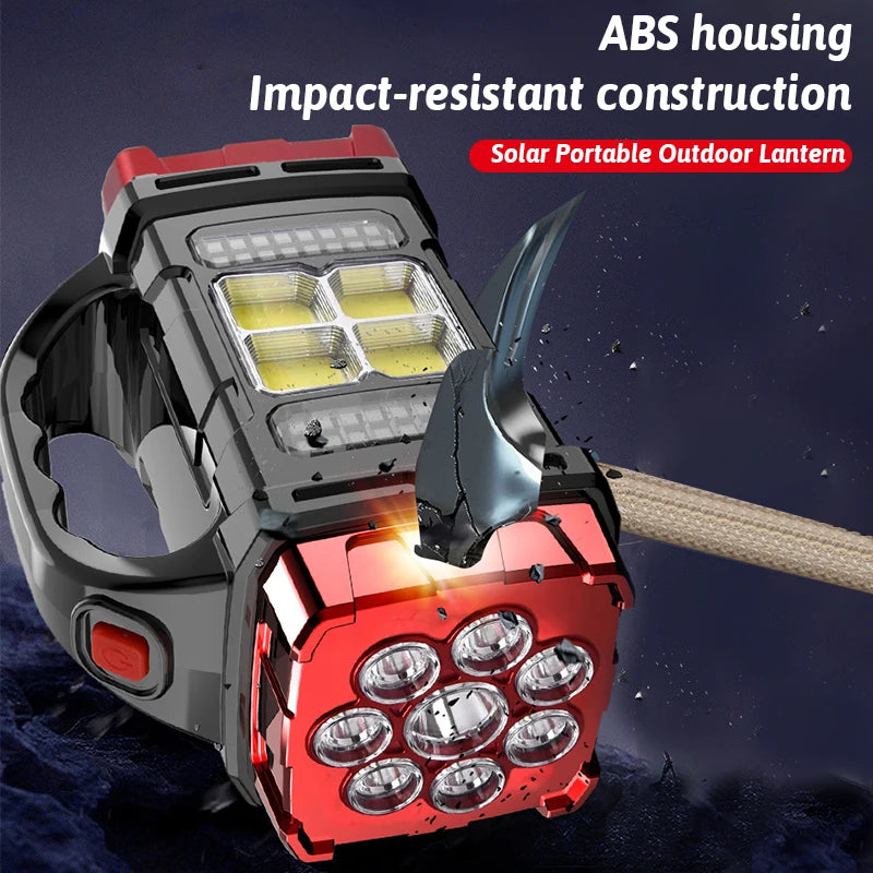 Luz LED solar recargable de doble color y doble fuente de luz, 16 LED, función de banco de energía USB, interruptores múltiples, iluminación portátil para exteriores
