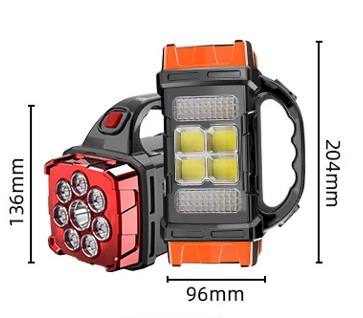 Luz LED solar recargable de doble color y doble fuente de luz, 16 LED, función de banco de energía USB, interruptores múltiples, iluminación portátil para exteriores