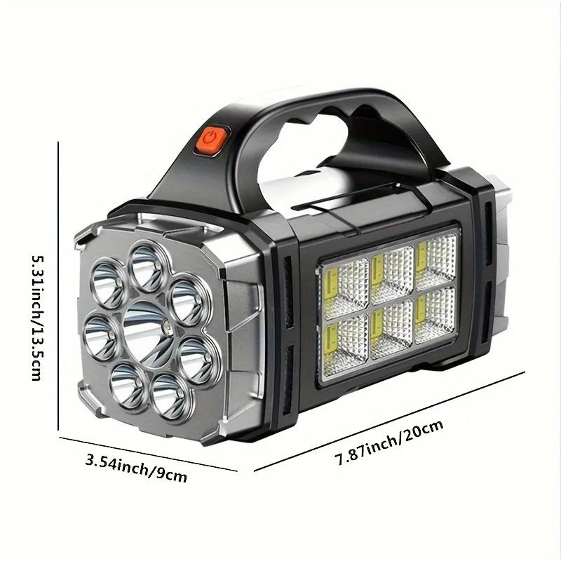 Luz LED solar recargable de doble color y doble fuente de luz, 16 LED, función de banco de energía USB, interruptores múltiples, iluminación portátil para exteriores