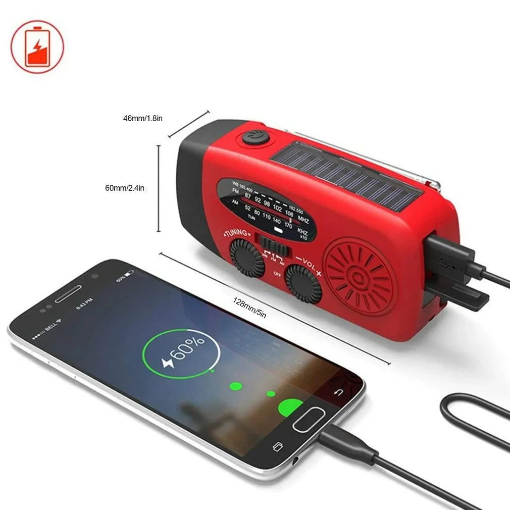 Radio de emergencia para acampar al aire libre, radio solar con dinamo y manivela, FM/AM/NOAA, cargador de teléfono de 2000 mAh, batería externa, linterna SOS