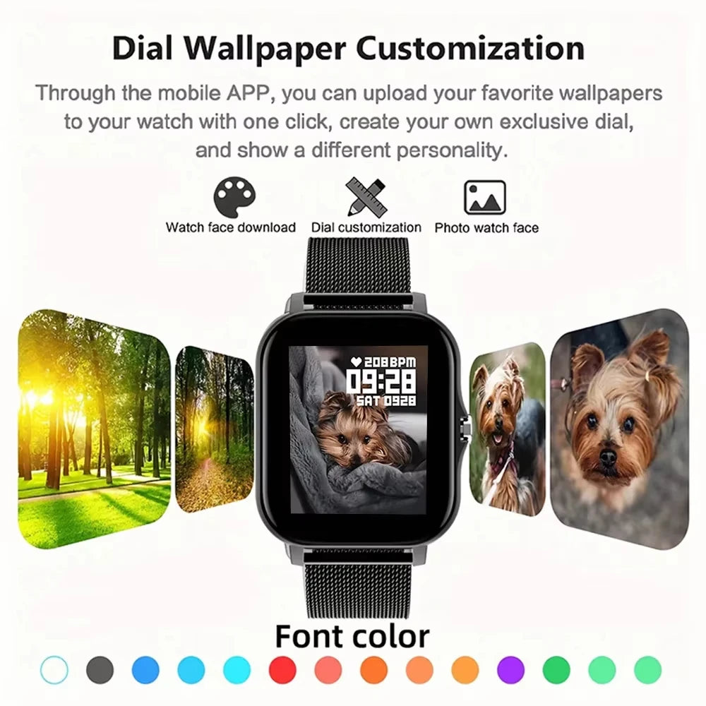 Reloj inteligente deportivo con Bluetooth, pantalla táctil completa, monitor de ritmo cardíaco, fitness.