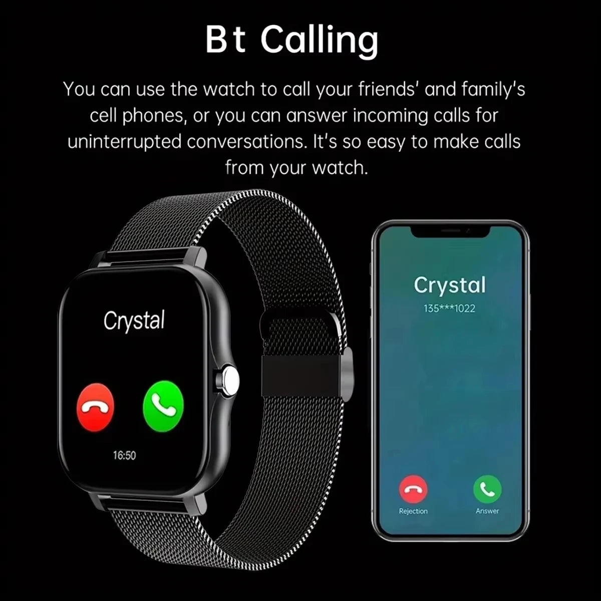 Reloj inteligente deportivo con Bluetooth, pantalla táctil completa, monitor de ritmo cardíaco, fitness.