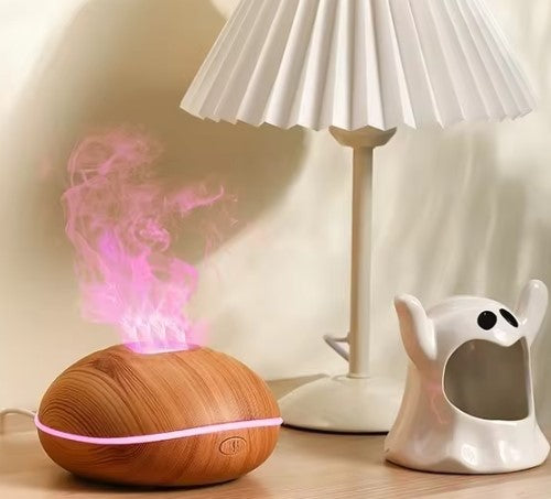 Humidificador de aromaterapia con 7 colores -Llama de fuego, de madera- Difusor de aroma-Generador de niebla ultrasónica de aire- Nebulizador de aroma