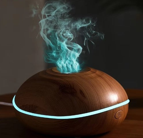 Humidificador de aromaterapia con 7 colores -Llama de fuego, de madera- Difusor de aroma-Generador de niebla ultrasónica de aire- Nebulizador de aroma