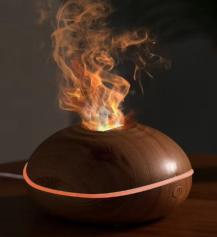 Humidificador de aromaterapia con 7 colores -Llama de fuego, de madera- Difusor de aroma-Generador de niebla ultrasónica de aire- Nebulizador de aroma