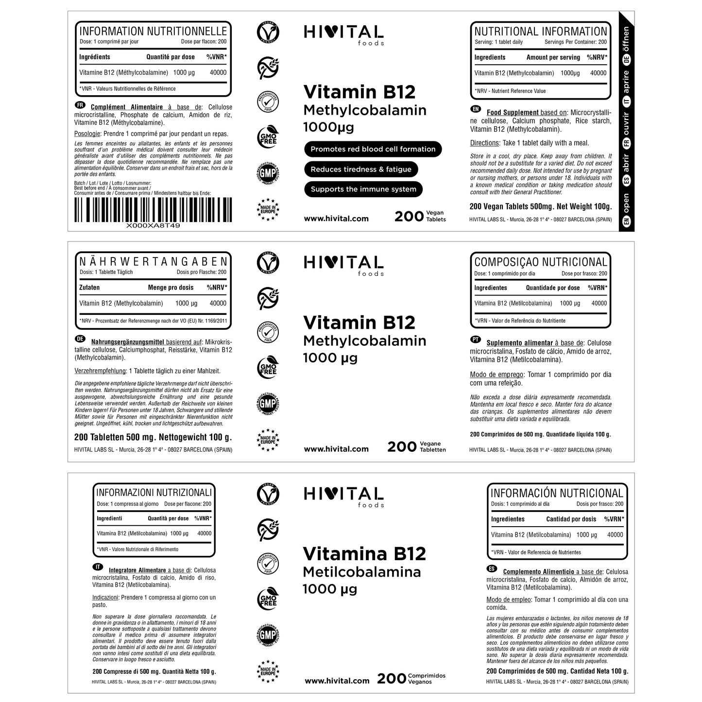 Vitamina B12 metilcobalamina 1000 mcg 200 comprimidos (suministro para más de 6 meses).