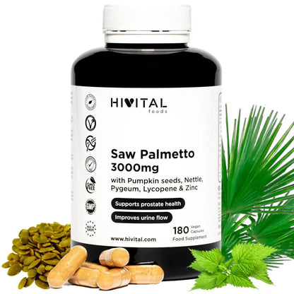 Saw Palmetto 3000 mg. 180 cápsulas veganas para 3 meses.