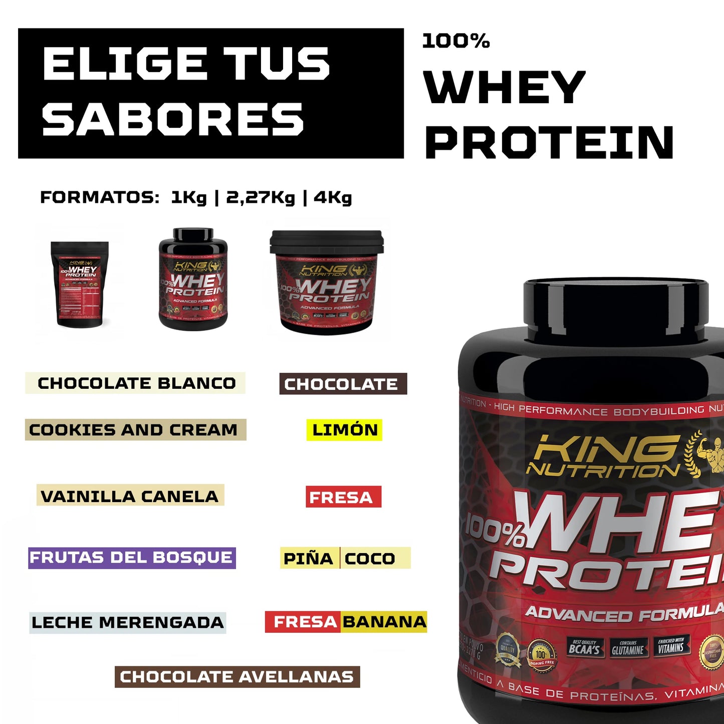 100% KING NUTRITION WHEY PROTEIN® Es una proteína obtenida a partir de concentrado de suero 100% ultrafiltrado.