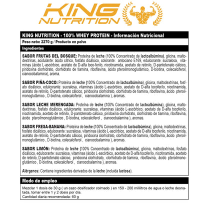 100% KING NUTRITION WHEY PROTEIN® Es una proteína obtenida a partir de concentrado de suero 100% ultrafiltrado.