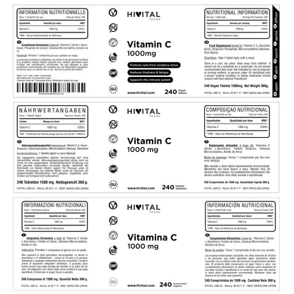 Vitamina C 1000 mg 240 comprimidos (suministro para 8 meses).