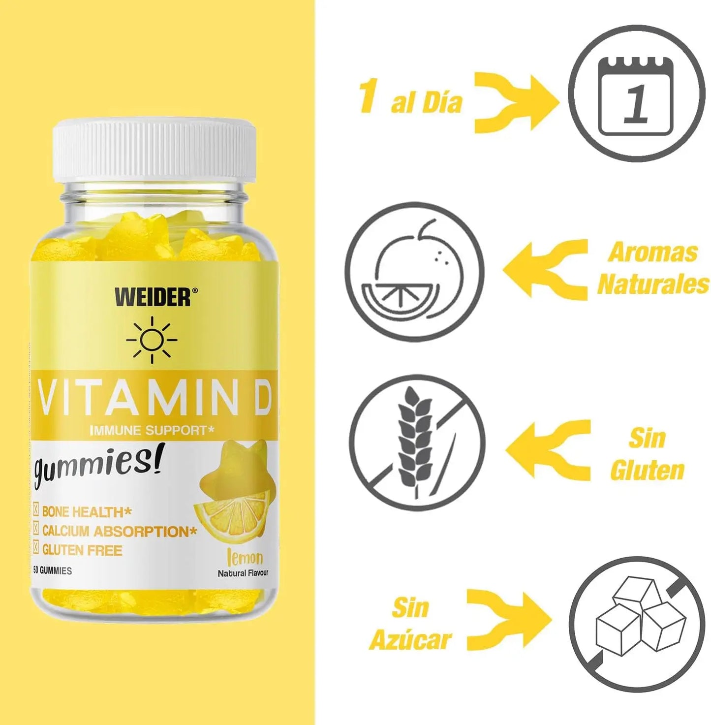 Vitamina D3 (50 gominolas) - Weider | Fácil de tomar | Sin azúcar | Sin gluten