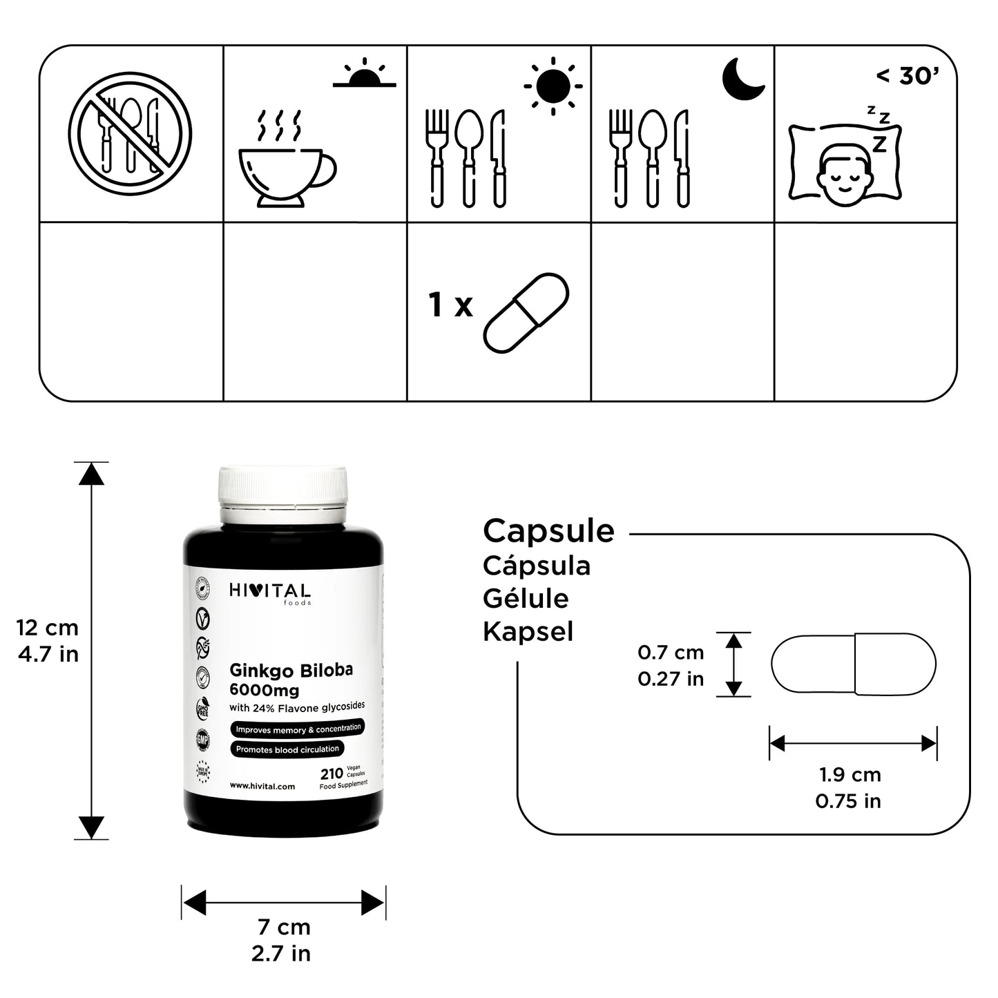 Ginkgo Biloba 6000 mg. 210 cápsulas veganas para 7 meses.