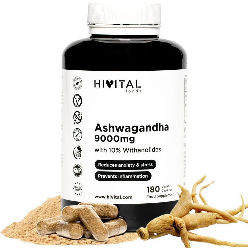 Ashwagandha 9000 mg. 180 cápsulas veganas para 6 meses.