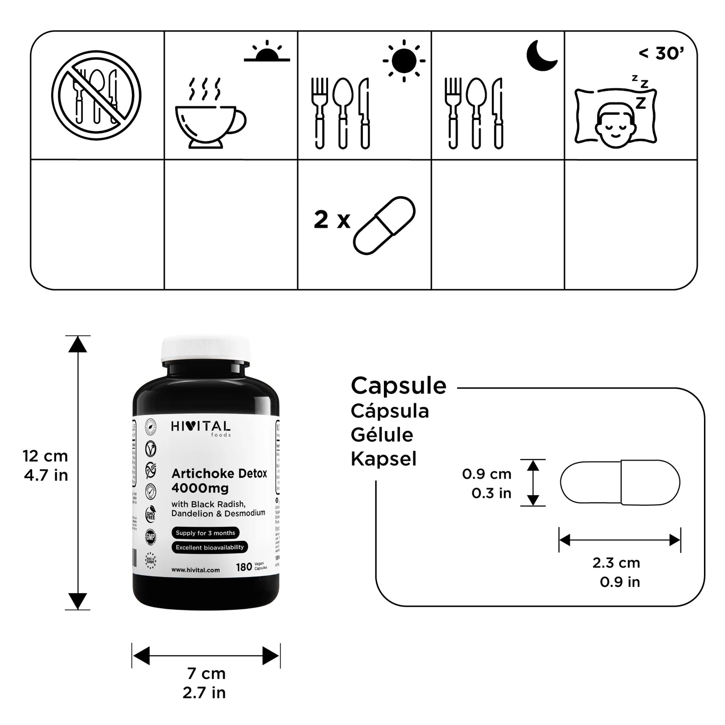 Alcachofa Detox 4000 mg. 180 cápsulas veganas para 3 meses de tratamiento.| Con alcachofa, rábano negro, diente de león y Desmodium. Diurético que desintoxica el hígado y los riñones, y mejora la digestión.