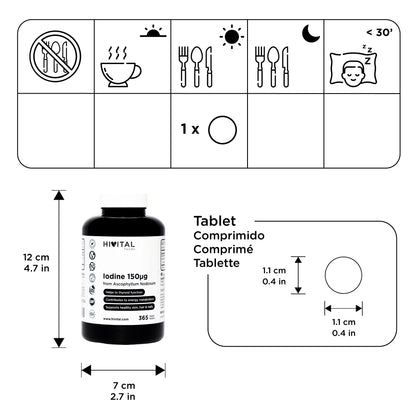 Yodo natural 150 mcg.| 365 comprimidos veganos para 1 año.| Yodo de alga Kelp BIO.|