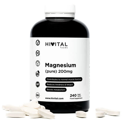 Magnesio puro 200 mg a partir de citrato de magnesio 240 comprimidos (suministro para 8 meses).