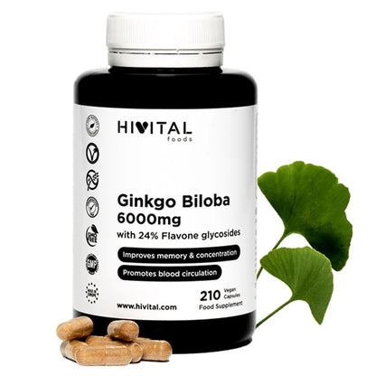 Ginkgo Biloba 6000 mg. 210 cápsulas veganas para 7 meses.