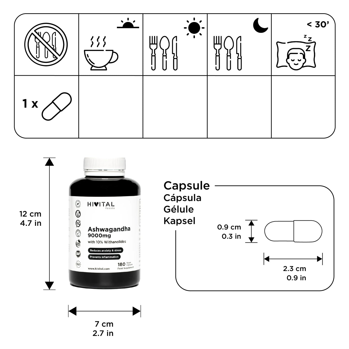 Ashwagandha 9000 mg. 180 cápsulas veganas para 6 meses.