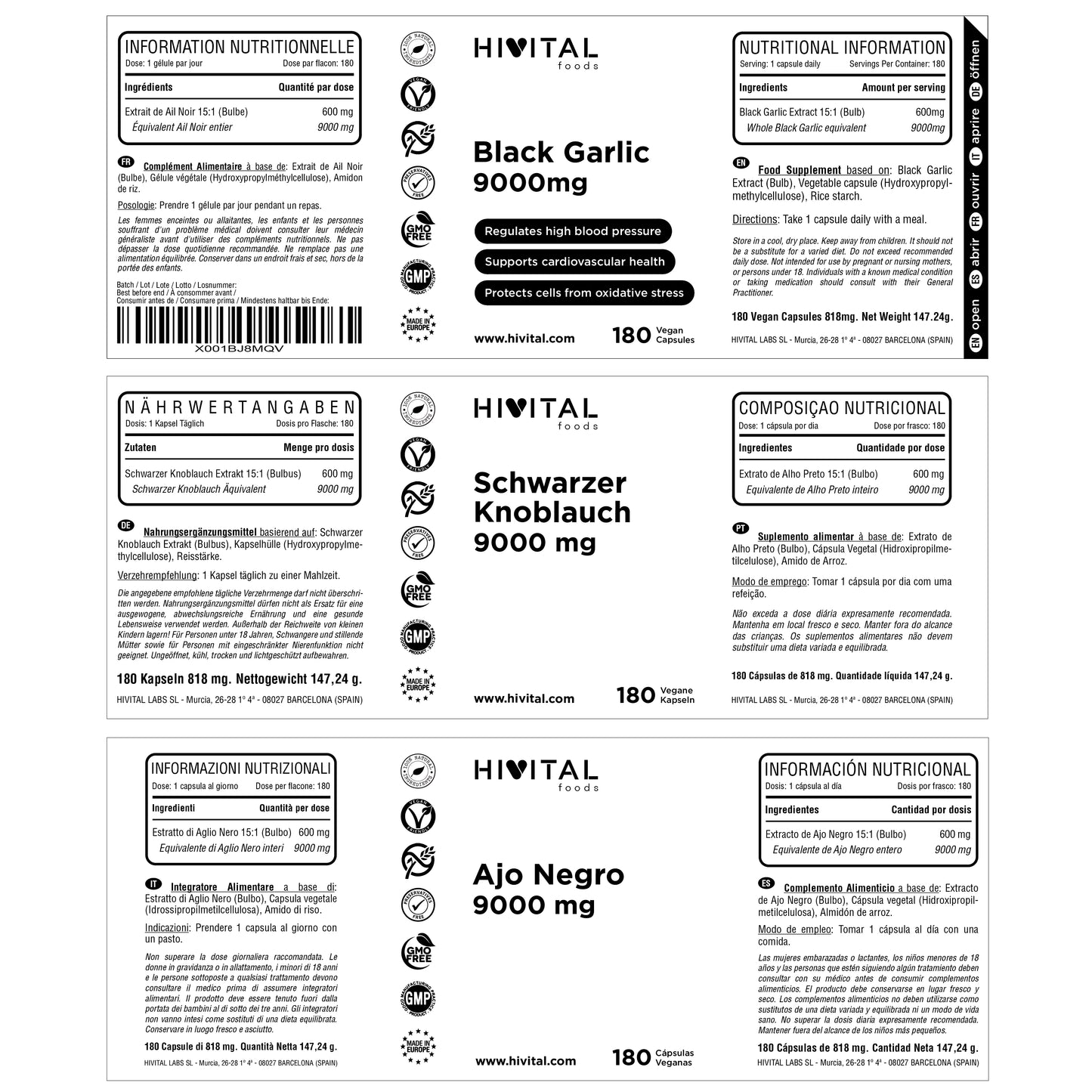 Ajo negro 9000 mg. 180 cápsulas veganas para 6 meses.