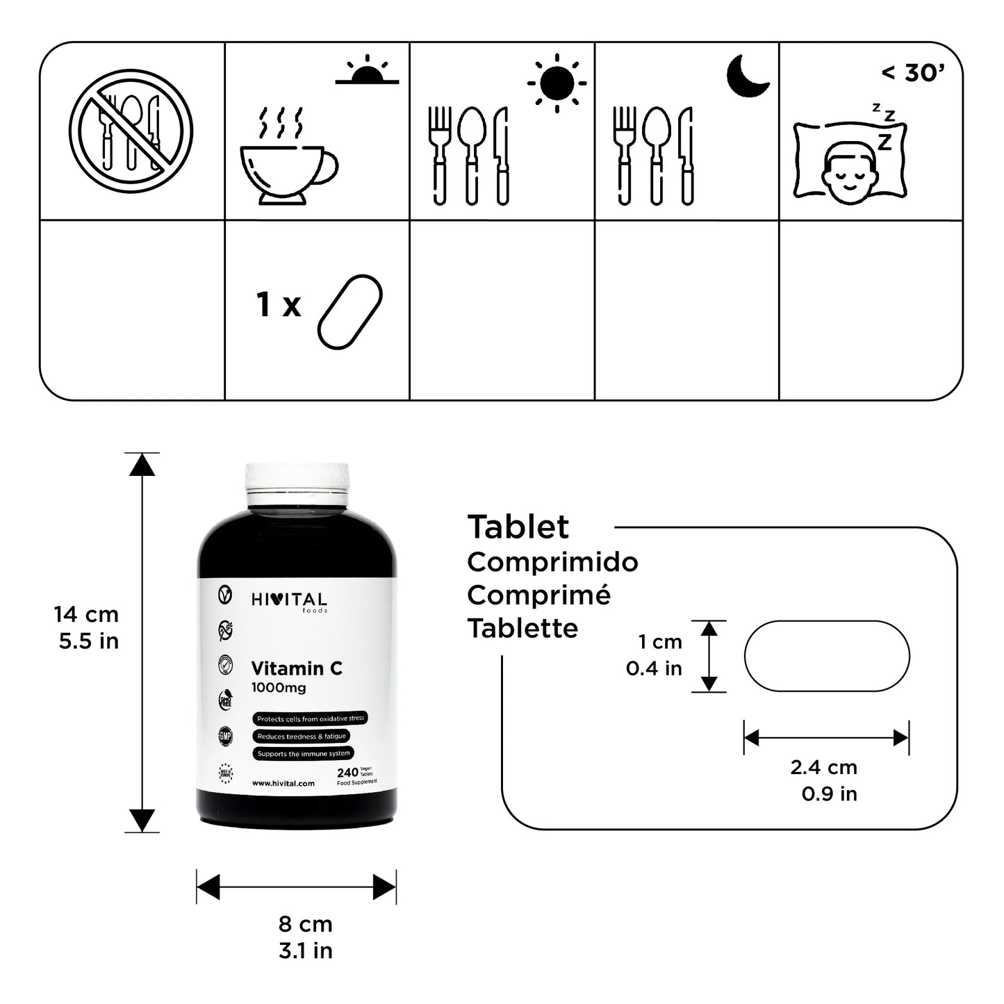 Vitamina C 1000 mg 240 comprimidos (suministro para 8 meses).