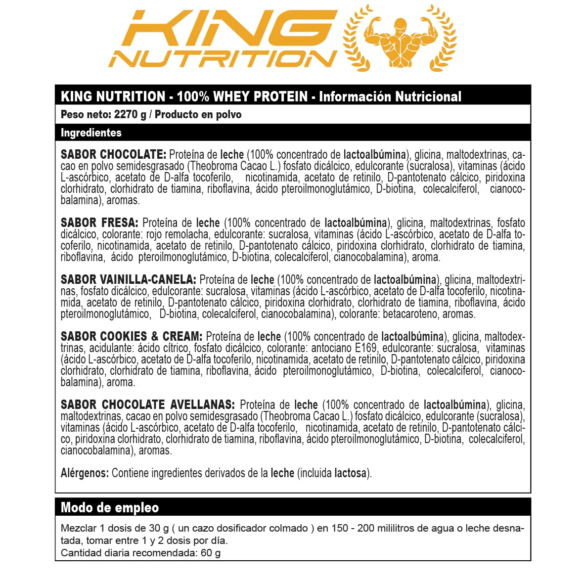 100% KING NUTRITION WHEY PROTEIN® Es una proteína obtenida a partir de concentrado de suero 100% ultrafiltrado.