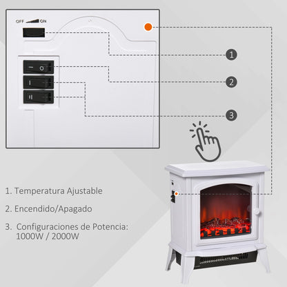 Chimenea eléctrica portátil HOMCOM 1000/2000W  - Llama simulada Termostato ajustable 
 +Protección contra sobrecalentamiento hasta 25 m²