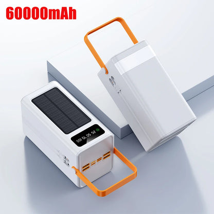 Banco Bateria  de carga solar de 50000/60000 mAh, batería externa de gran capacidad y engrosada, para viajes al aire libre, con luz LED, para teléfono móvil.