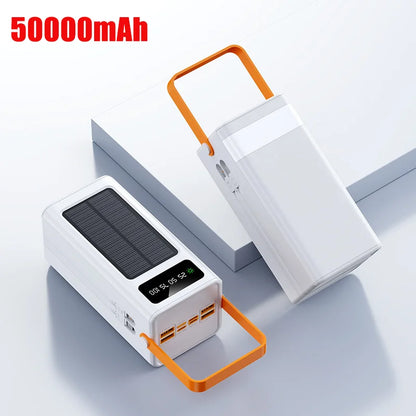 Banco Bateria  de carga solar de 50000/60000 mAh, batería externa de gran capacidad y engrosada, para viajes al aire libre, con luz LED, para teléfono móvil.