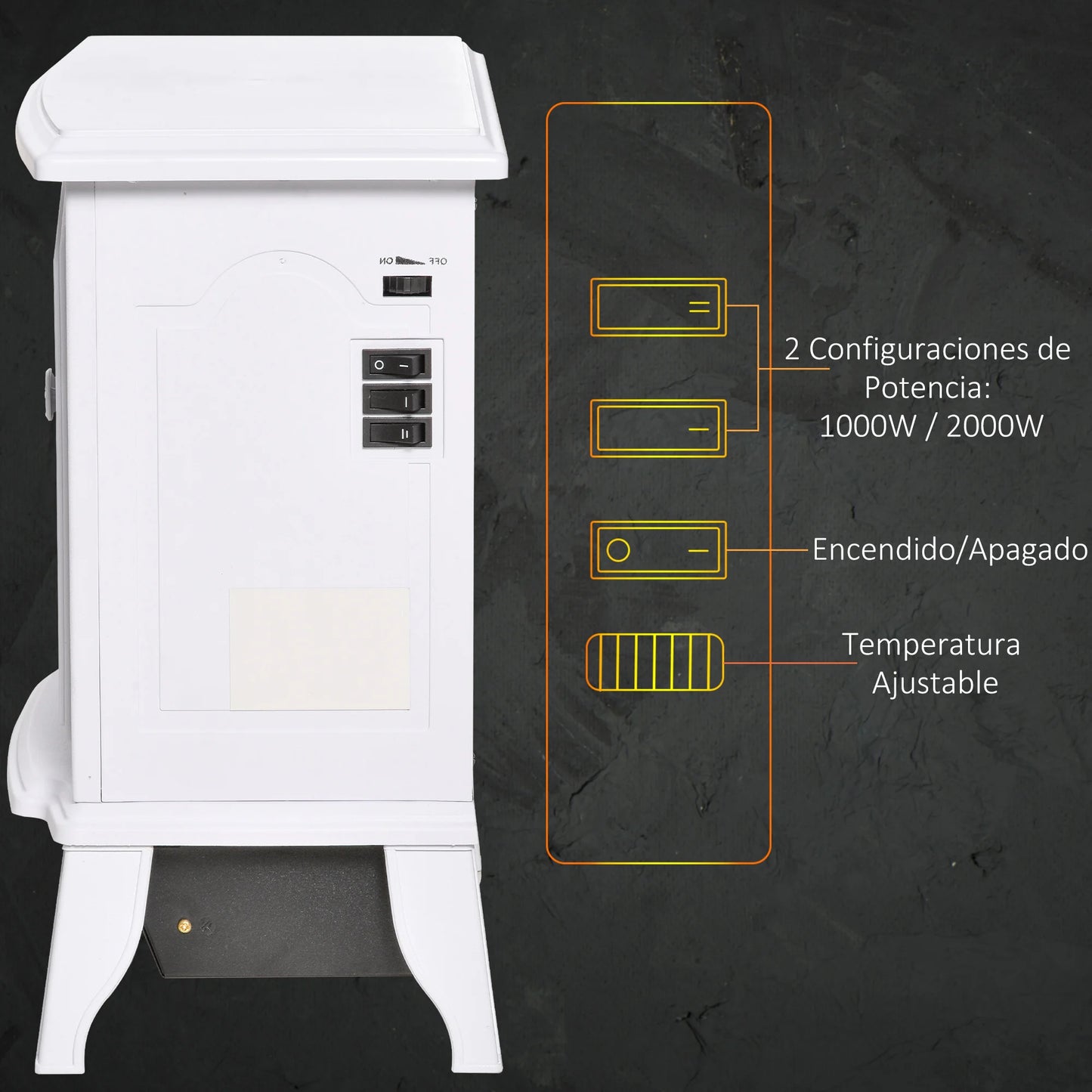 Chimenea eléctrica portátil HOMCOM 1000/2000W  - Llama simulada Termostato ajustable 
 +Protección contra sobrecalentamiento hasta 25 m²