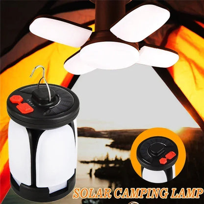 Linterna solar LED de camping de alta potencia, recargable, 4500 mAh, 1000 LM, batería de emergencia, plegable, 6 modos de luz para camping y pesca.