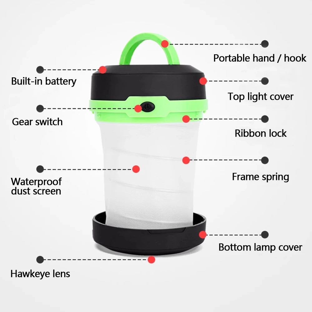 Nueva luz LED plegable telescópica para acampar, luz portátil para tienda de campaña, luz nocturna, luz de emergencia, linterna para acampar, funciona con pilas AA.