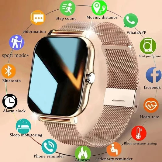 Reloj inteligente deportivo con Bluetooth, pantalla táctil completa, monitor de ritmo cardíaco, fitness.