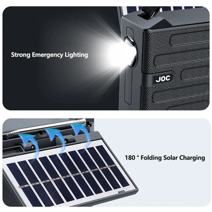 Radio portátil FM AM SW recargable para exteriores, solar, de banda completa, de alta sensibilidad, con iluminación LED y altavoz Bluetooth.