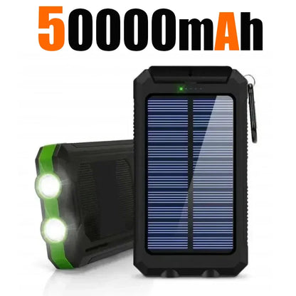 Banco de energía solar para exteriores, 200.000 mAh, resistente al agua, con doble puerto USB, para viajes y acampadas.