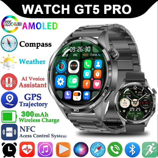 Reloj inteligente compatible con  HUAWEI GT5 Pro con GPS y NFC para hombre, pantalla AMOLED de 360 x 360, control del ritmo cardíaco, Bluetooth, llamadas, IP67, resistente al agua, 2025