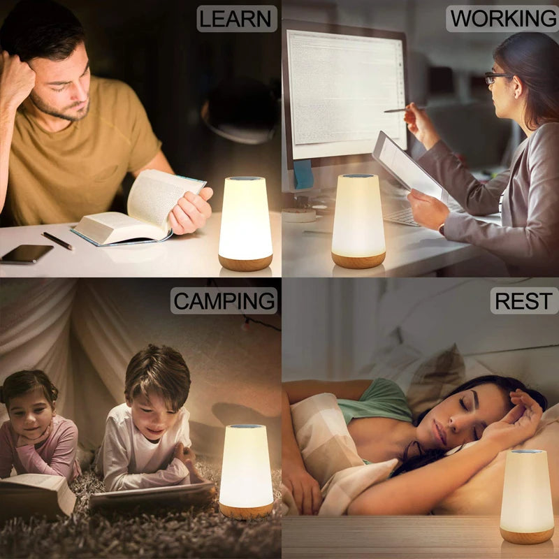 Lámpara de mesa  de noche para dormitorio.
Luz nocturna táctil con 13 colores cambiantes, RGB, control remoto, regulable, recargable por USB.