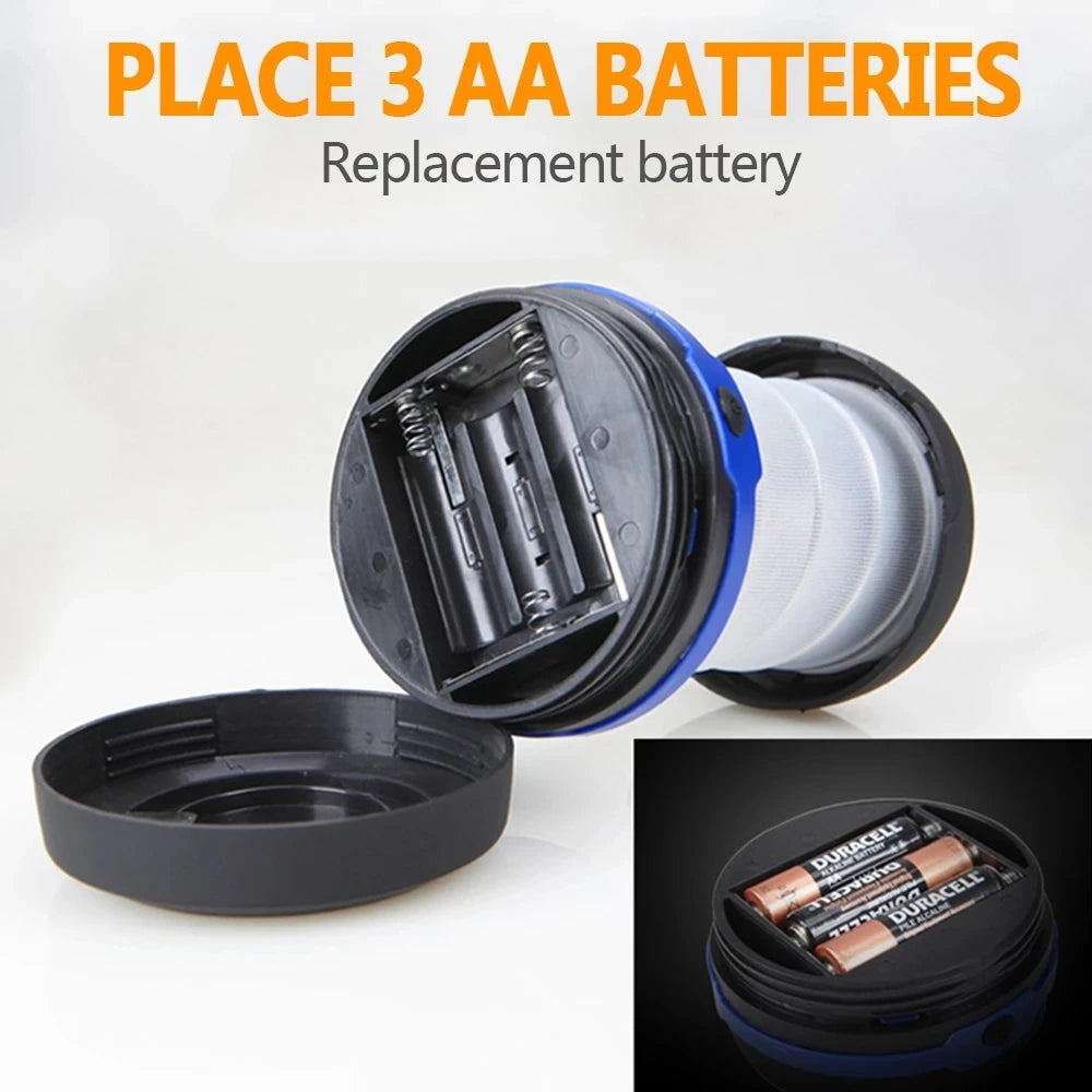 Nueva luz LED plegable telescópica para acampar, luz portátil para tienda de campaña, luz nocturna, luz de emergencia, linterna para acampar, funciona con pilas AA.