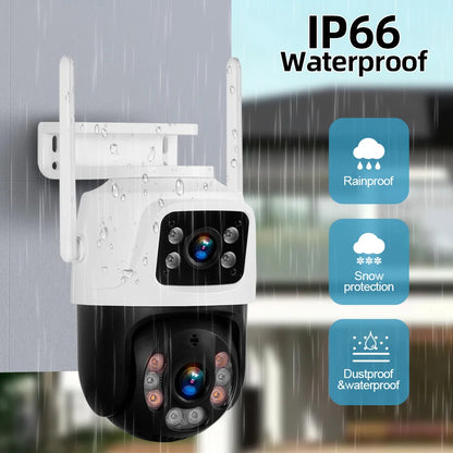 Cámara IP inalámbrica KERUI para exteriores con doble lente de 6 MP y WiFi
+ videovigilancia de seguridad para el hogar, detección humana, pantalla dual Icsee.