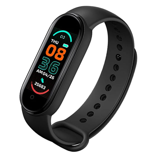 Pulsera inteligente M6 multifunción con monitor de ritmo cardíaco y presión arterial, pasos, música, sueño y fitness.