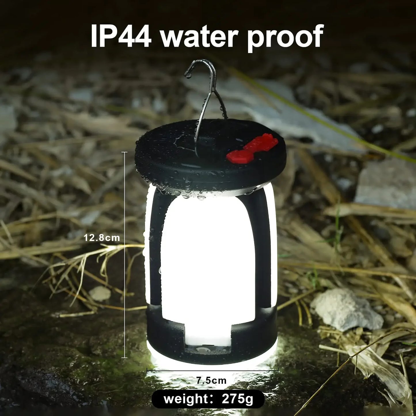 Linterna solar LED de camping de alta potencia, recargable, 4500 mAh, 1000 LM, batería de emergencia, plegable, 6 modos de luz para camping y pesca.